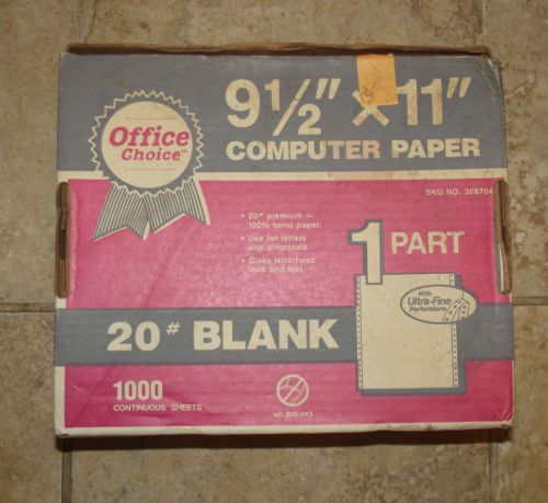 Office Choice 9 1/2&#034; x 11&#034; Computer Paper 1000 Continuous Sheets Perforation