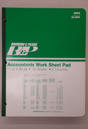 (5) Boorum &amp; Pease Accountants Work Sheet Pads #8805 Green 5 Column 50 Sheets