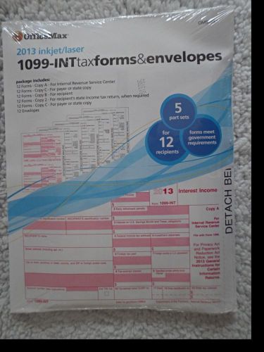 1099 INT Tax Forms &amp; Envelopes Inkjet Laser Tax Year 2013 5 Part Sets
