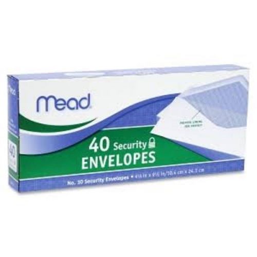 Mead security envelopes, no. 10, 40/pk, white 10 4 1/8&#034; x 9 1/2&#034; for sale