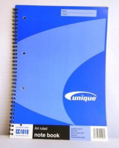 1 Unique Spiral Notebook A4 100 Pages Sidebound Feint &amp; Margin Punched 4 Hole
