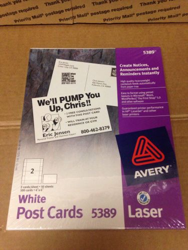 Avery Postcards for Laser Printers 4 x 6, 2 per Sheet, 100 cards, Template 5389