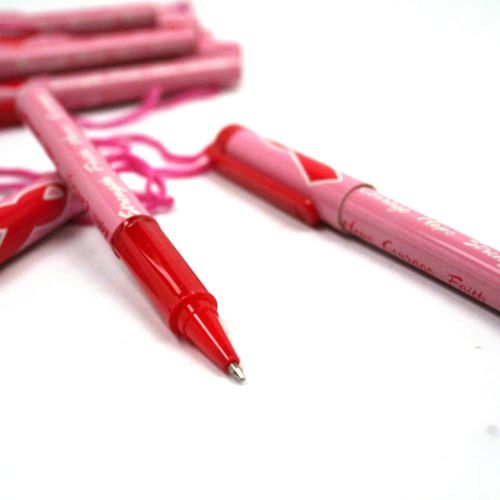 Breast Cancer Pink Ribbon Lanyard Pens, Set of 12