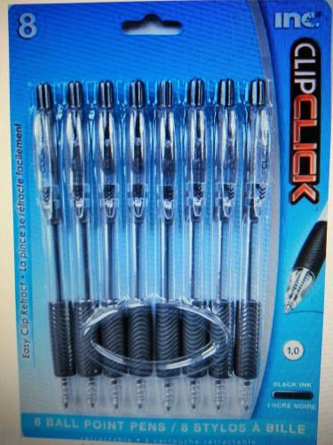 8 RETRACTABLE PENS 1.0MM COMFORT GRIP HOME OFFICE BALL POINT BLACK OR BLUE