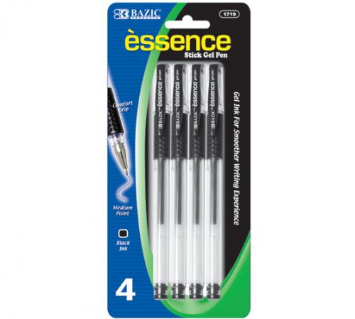 BAZIC Essence Black Color Gel-Pen w/ Grip (4/Pack), Case of 12