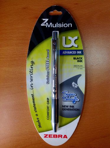 {NEW} Zebra (Brand) Retractable &#034;Zmulsion&#034; LX Pens - BLACK, Medium Point 1.0mm