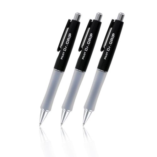 Pilot Dr. Grip Retractable Ballpoint Pens, Medium, Black, Black Ink, Pack of 3