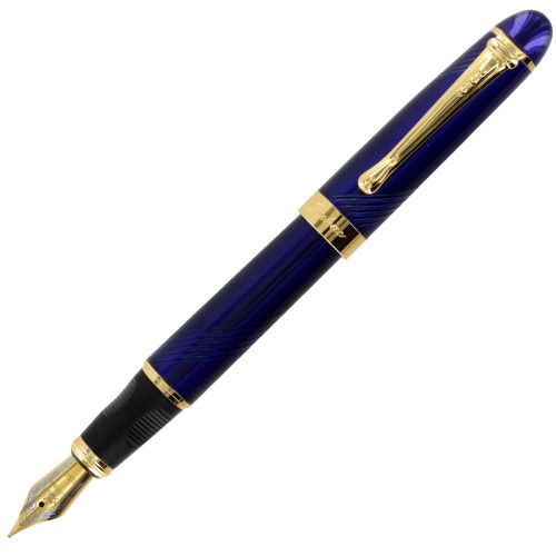 JinHao X450 Kurve Blue Barrel, Gold Trim Fountain Pen, Medium Point
