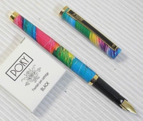Yunily colourful barrel fountain pen PINK free 5 POKY cartridges BLACK ink