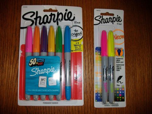 6 Pack of Sharpie Permanent Marker Plus 2pk of Neon Fine Point