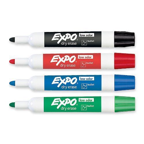 Expo dry erase markers - bullet marker point style - assorted ink - 4 / (82074) for sale