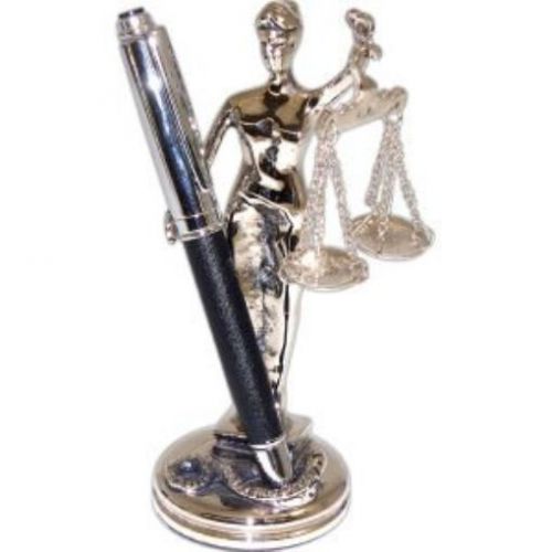 Antique Silver Plated Lady Justice Pen Holder