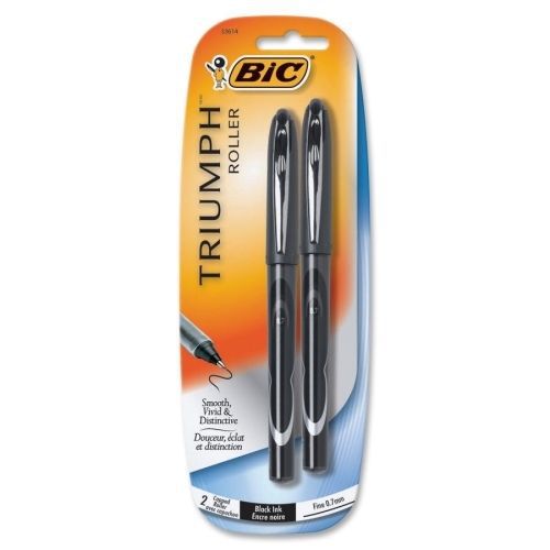 BIC Triumph 537R Fine Roller Pen - Fine -0.7 mm- Black Ink -Clear - 2/Pk