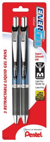 EnerGel Deluxe RTX Retractable Liquid Gel Pen 0.7mm Med Needle Black Ink 2Pk