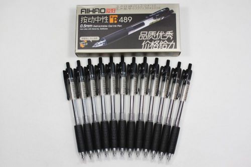 Aihao 12 pc / Box Pack Retractable Gel Ink Pen 0.5 mm Roller Ball Black #489