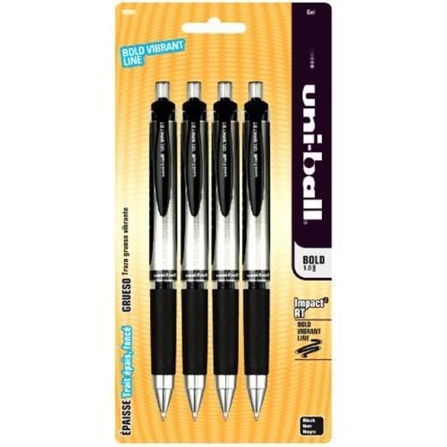 Impact RT Retractable Gel Pens, Bold Point, Black Ink, Pack of 4 New