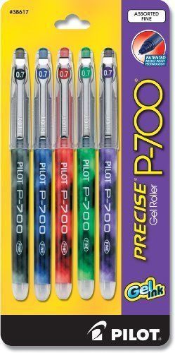 Pilot Precise P-700 Gel Ink Rolling Ball Pen, Fine Point, 5-Pack, Assorted Color
