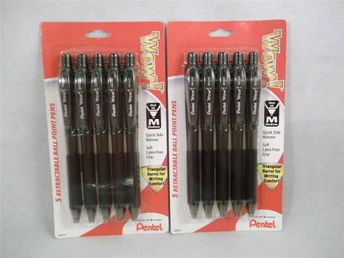 10 Pentel Wow Retractable Ball Point Pens Black Ink Triangular Barrel Soft Grip