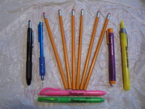 12 pc Papermate and Sharpie Set *Pencils Highlighters Eraser Retractable