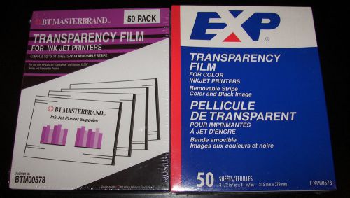 EXP &amp; BT MASTERBRAND TRANSPARENCY FILM COLOR INKJET PRINTERS 100 CT. NEW 00578