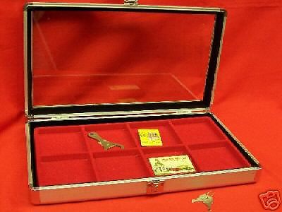 14 x 8 x 2&#034; aluminum display case w 8 sq red insert for sale