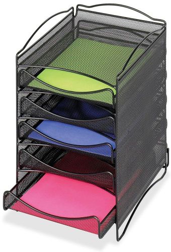 Black 5 drawer powder coated steel mesh stackable literature organizer durable for sale