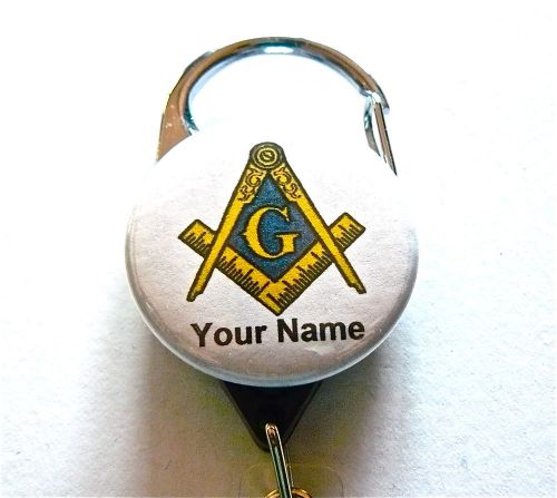 Masonic compass  carabiner id badge holder, retractable reel,keys,mason,teacher, for sale