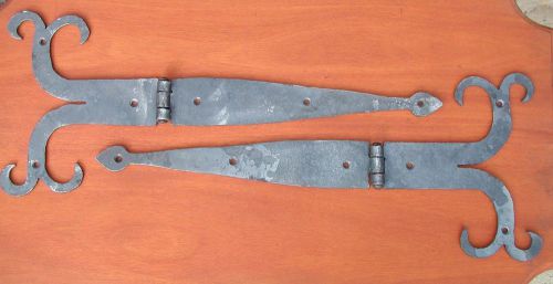 Pair of 19&#034;Pa.Dutch Style Ram Horn Strap Hinges, by Blacksmiths