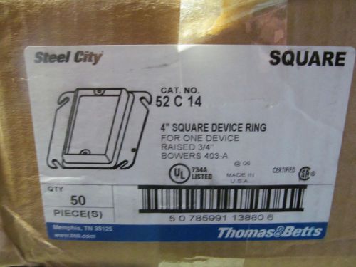 Box of 50 4&#034; square steel city plaster rings 5/8&#034; raised for sale