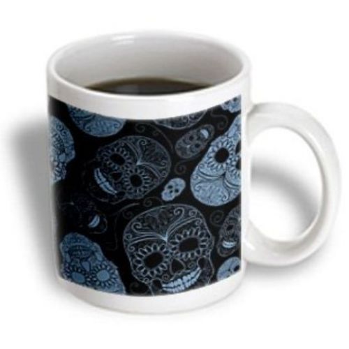 3dRose mug_110444_2 Blue Sugar Skulls Day of The Dead Art Ceramic Mug  15-Ounce