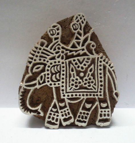 INDIAN WOODEN HAND CARVED TEXTILE PRINTING ON FABRIC BLOCK STAMP SMALL ELEPHANT