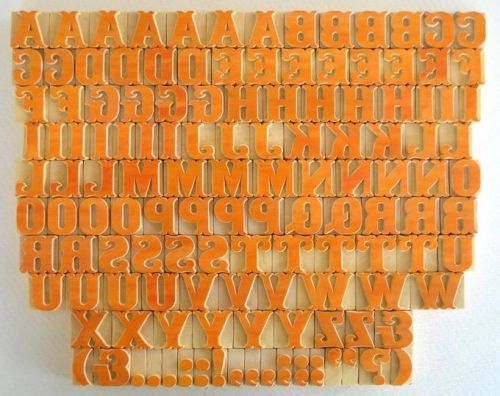 130 letterpress wood type,alphabets-a to z, punctuations,complete set-unused- nr for sale