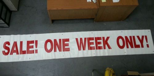 &#034;SALE ONE WEEK ONLY&#034; BANNER 12&#039; x 2&#039; RED LETTERS WHITE BACKGROUND