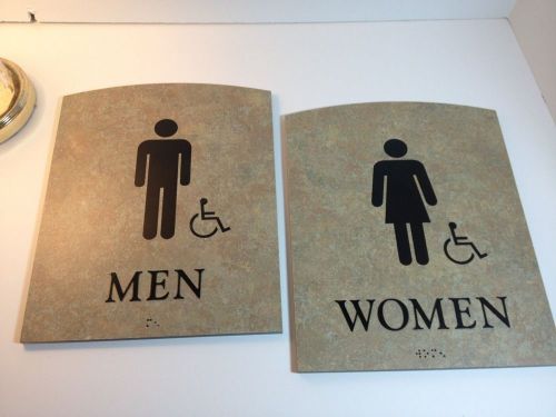 Lavatory restroom signs acrylic ada compliant  pair  stone look veneer for sale