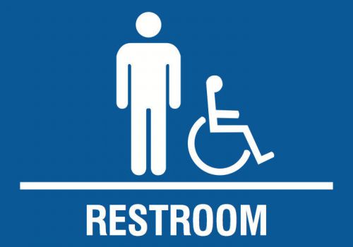 Single sign men restroom blue wheelchair accessible blue boys room wall hanging for sale