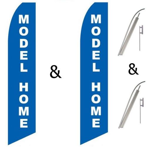 2 Swooper Flag Pole Kits Model Home Blue With Large White Text