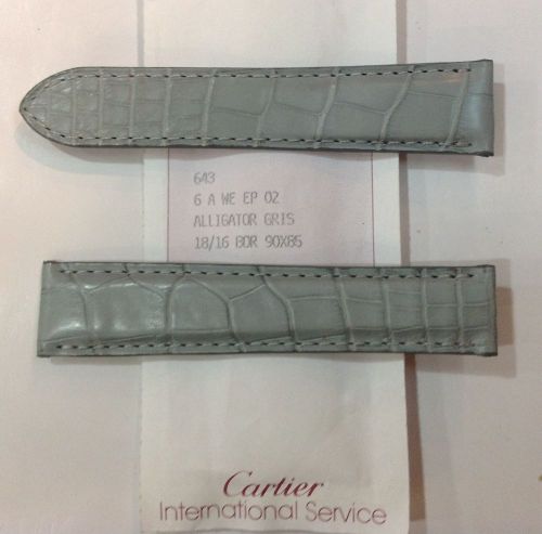 Cartier watch Genuine Leather strap 18mm X 16mm Alligator Gris mint in Condition