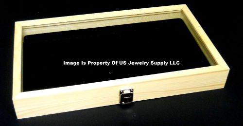 12 Natural Wood Glass Top Lid Black 7 Slot Jewelry Organizer Display Cases