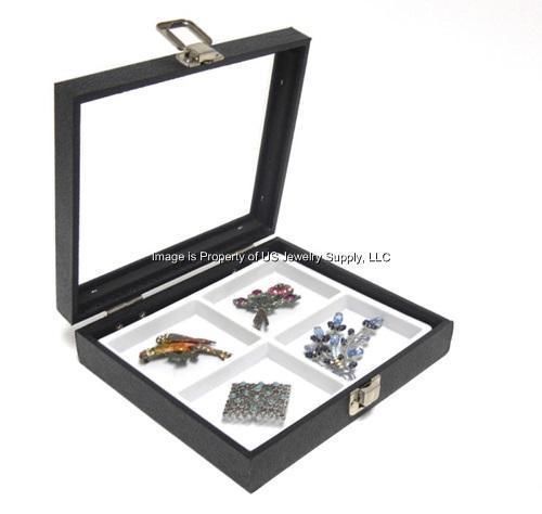 1 Glass Top Lid 4 Space White Display Box Case 8 1/4 x 7 1/4 Jewelry Medals Pins