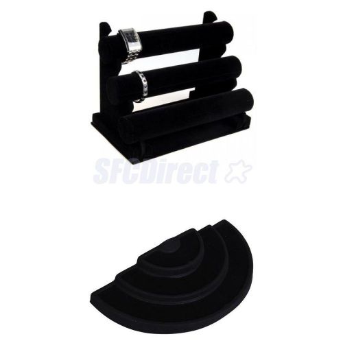 Black Velvet 3 Layer Watch Bracelet Display Stand + Rings Holder Case Organiser