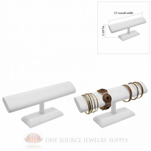 (2) 5 3/8&#034; White Leather 1 Tier T-Bar Oval Jewelry Bracelet Display Presentation