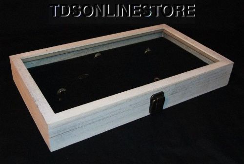 Rustic Antique White Color 144 Ring Glass Top Display Case Black