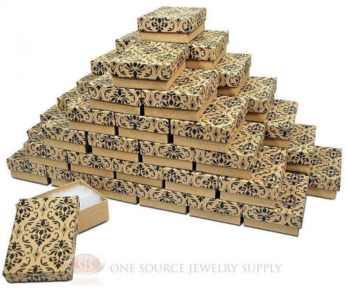(50) Damask Print Kraft  3 1/4&#034; X 2 1/4&#034; Cotton Filled Jewelry Gift Boxes