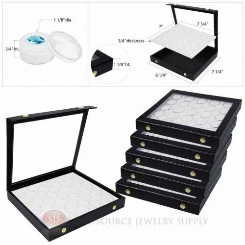 (6) White 25 Gem Jar Inserts w/ Snap Acrylic Display Cases Gemstone Jewelry