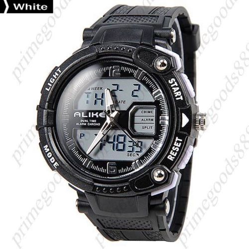 Waterproof Analog Digital Quartz Alarm Stopwatch Date Men&#039;s Wristwatch White