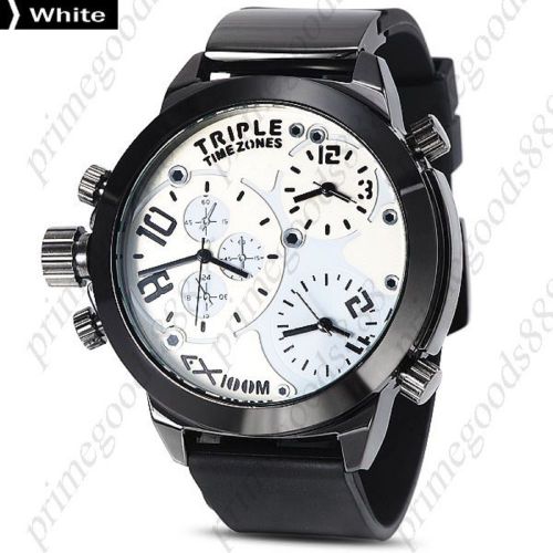 Hot Series PUNK 3 Time Zones Wristwatch Quartz Analog Men&#039;s Black White Face