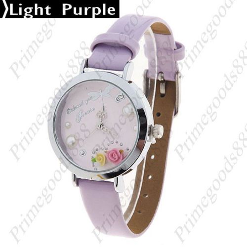 Dragonfly Flowers PU Leather Strap Quartz Wrist Wristwatch Women&#039;s Light Purple