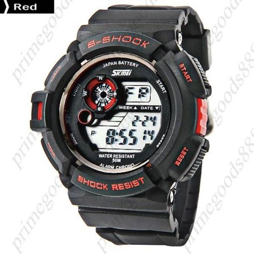Led 50 meter sports waterproof digital date men&#039;s wrist sport wristwatch red for sale
