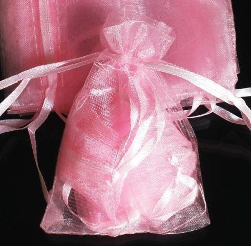 50Pcs Solid Baby Pink Drawstring Organza Wedding Gift Pouch Bags 2.7x3.5&#034; ZZ062a