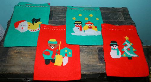 12 - 6 Red &amp; 6 Green Fabric Christmas Santa Gift Bags 14&#034; x 10&#034;